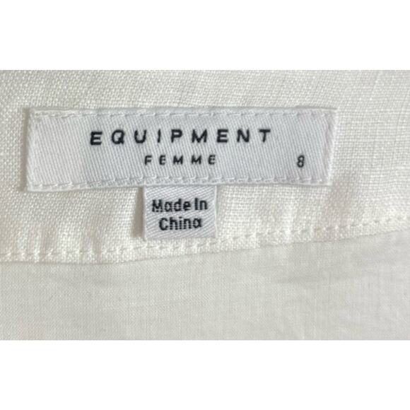 Equipment Nauman Linen Deep V Neck Midi Dress in Bright White Size 8 - Picture 6 of 7